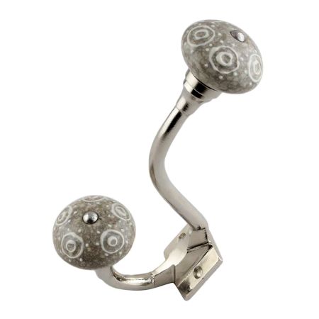 White Round Crackle Cream Silver Iron Hook